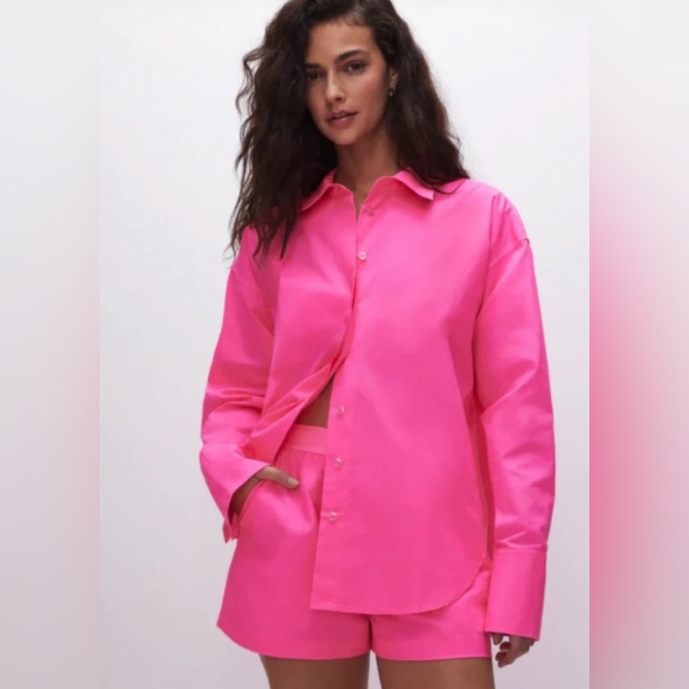 Good American Poplin Shirt Size 7 Knock Out Pink NEW dopamine dressing plus size